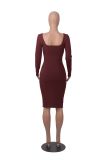 New Slim Fit Square Neck Tight Casual Dress