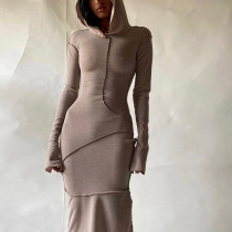 Fashionable New Reverse Side Hooded Long-sleeved Dress