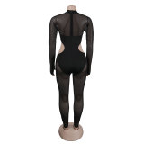 Sexy Mesh Long-sleeved Hollow Jumpsuit