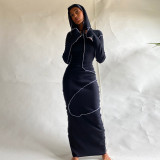 Fashionable New Reverse Side Hooded Long-sleeved Dress