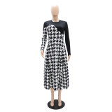 Fashionable Patchwork Houndstooth Long Sleeve Women's Dress