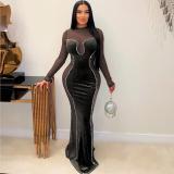 Sexy Slim Fit Korean Velvet Mesh Gauze Hip Dress