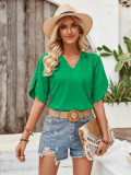 Casual Solid Color V-neck Slim Fit Hollow Trendy Top For Women
