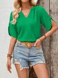 Casual Solid Color V-neck Slim Fit Hollow Trendy Top For Women
