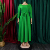 Stylish Lace-up Plus Size Long Skirt Dress