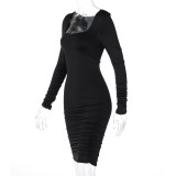Sexy Square Neck Pleated Brushed Slim Fit Dress
