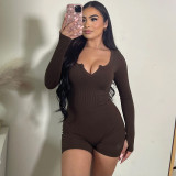 Sexy Slim Solid Color Finger Cover Jumpsuit