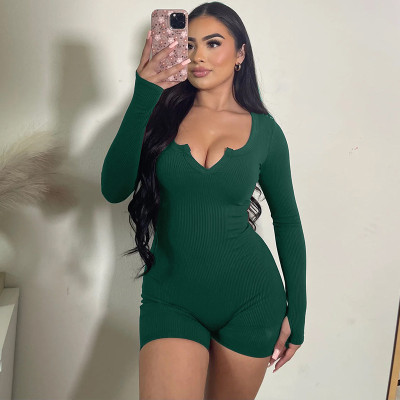 Sexy Slim Solid Color Finger Cover Jumpsuit