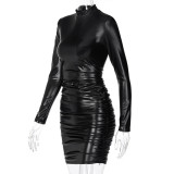 New Fashionable And Sexy Slim-fit Pleated Long-sleeved Dress