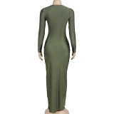 Sexy Round Neck Long Sleeve Hollow Slim Fit Dress