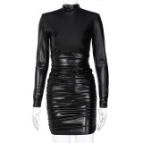 New Fashionable And Sexy Slim-fit Pleated Long-sleeved Dress