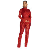 Sexy Sequin Slim Fit Long Sleeve Jumpsuit