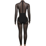 Sexy Mesh Splicing Hot Diamond See-through Tights Jumpsuit