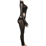 Sexy Mesh Splicing Hot Diamond See-through Tights Jumpsuit