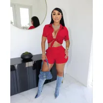 Fashion Casual Lapel Sexy Two Piece Set