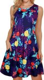 For Women Beach Floral Tshirt Sundress Sleeveless Pockets Casual Loose Tank Dress