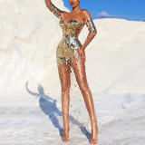 Sexy Sequined One-shoulder Mesh See-through Dress