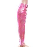 Fashionable Bright Reflective High Waist Straight Casual Pants