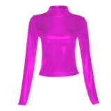 Fashionable Bright Color Bronzing Long-sleeved Slim T-shirt