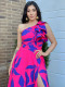 One Shoulder Temperament High Waist Side Split Printed Dress