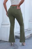New Vintage Washed Contrasting High Waisted Flared Denim Trousers
