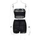 Knitted Chest Wrap Vest And Shorts Two-piece Set