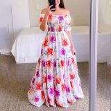 Fashionable One-shoulder Floral Print Dress
