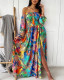 Fashionable Printed V-neck Long-sleeved Swing Dress