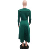 Solid Color Elegant V-neck Large Hem Dress