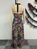 Sexy Printed Halter Backless Dress