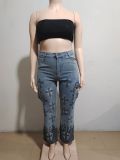 New Street Fashion Hot Girl Multi-Pocket Jeans