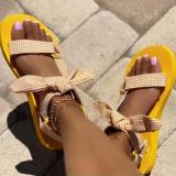 Summer Bow Beach Sandals Velcro Large Size Flat Women's Shoes