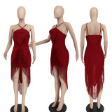 2024 Fashion Sexy Halter Neck Tassel Dress