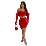 Sexy Hot Rhinestone Halter Top Skirt Suit (Including Gloves)