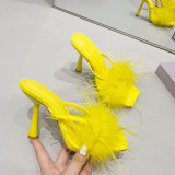 2024 Fashionable Stiletto Square Toe Fur High Heel Sandals