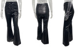 Stylish High Waisted Flared Leather Pants