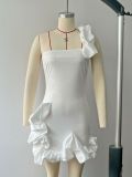 Sexy One-shoulder Ruffled Bud Waist Dress