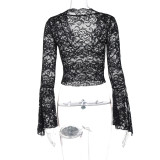 Sexy Deep V Slim Fit Midriff-baring Lace Top