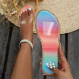 Fashionable Transparent Colorful One-line Flat Slippers