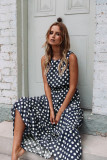 Fashionable And Versatile Printed Polka Dot Round Neck Dress