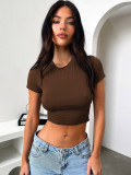 Sexy Round Neck Exposed Waist Short Sleeve T-shirt