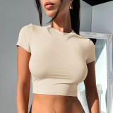 Sexy Round Neck Exposed Waist Short Sleeve T-shirt