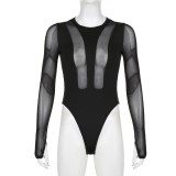 Sexy Tight See-through Striped Mesh Bodysuit