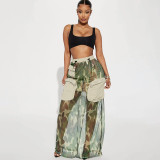 Fashionable Mesh Camouflage Pocket Patchwork Work Skirt