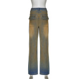 Washed, Distressed, Retro Gradient High Waist Jeans