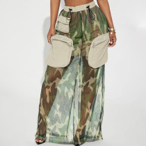 Fashionable Mesh Camouflage Pocket Patchwork Work Skirt