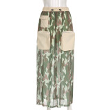 Fashionable Mesh Camouflage Pocket Patchwork Work Skirt