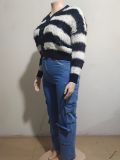 Stylish Striped Single-breasted Sweater