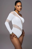 Sexy Tight Mesh Patchwork Hollow One-shoulder Jumpsuit
