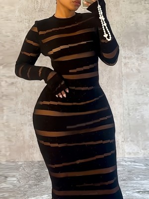 Sexy Large Size Round Neck Slightly See-through Hip Dress